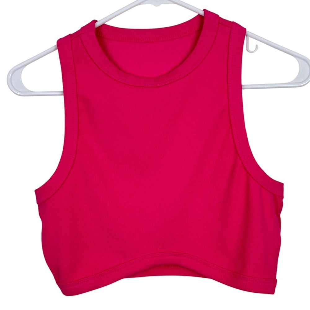 Hot Pink Ribbed Racerback Crop Tank Top‎ Y2K Barbiecore Basic Streetwear Medium